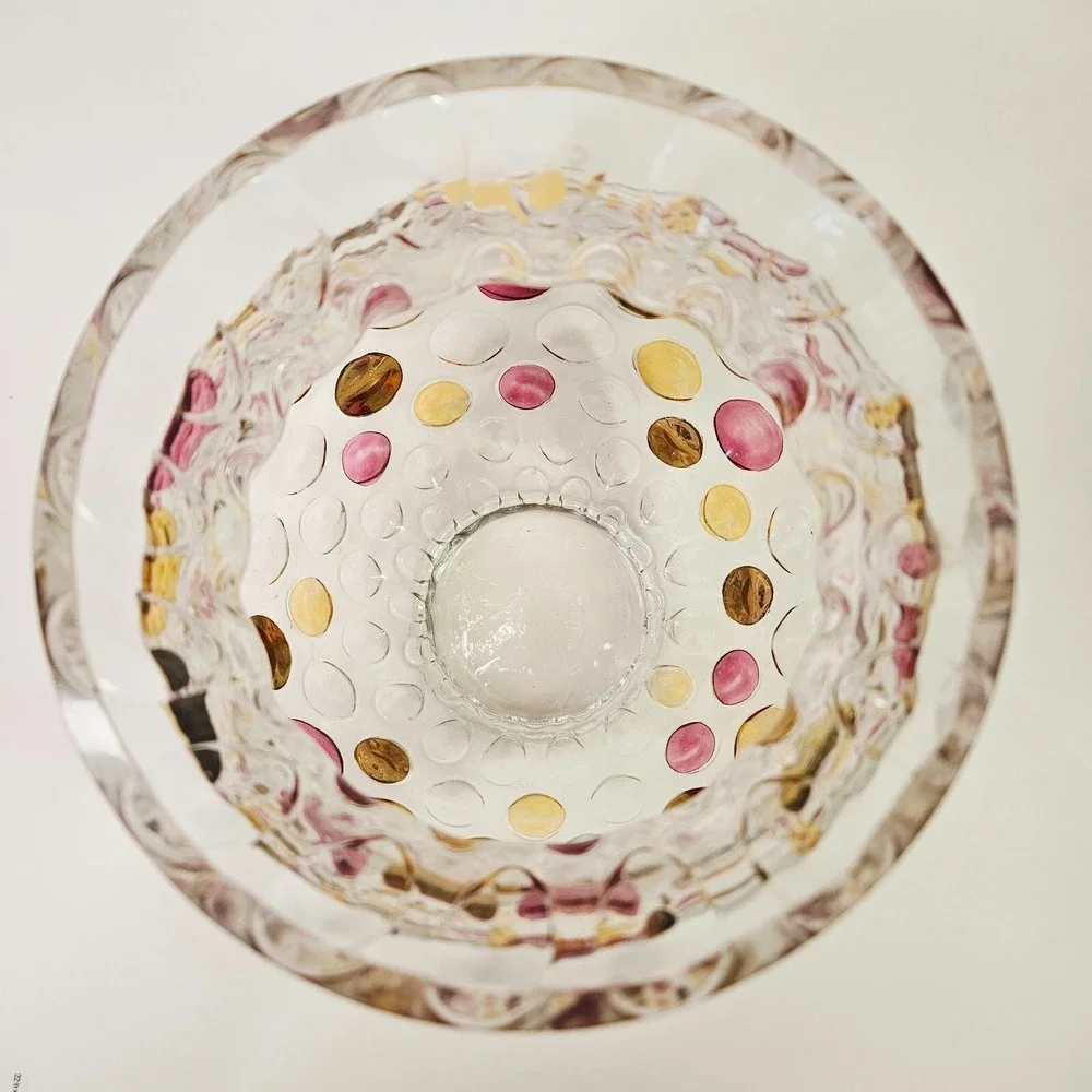 Unbranded‎ Home Clear Pink Gold Metallic Polka Dot Glass Thumbprint Vase Medium